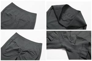 Veste zippée accrocher soutien-gorge Biker court 3 pièces ensemble automne hiver sans couture côtelé manteau chaud haut Scrunch bout à bout court Gym Sport Yoga ensemble - Product Image 6