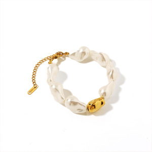 Baroque Pearl <b>Bracelet</b> Imitation Pearl Gold Plated <b>Adjustable</b> Unisex Jewelry Fashion Chain Link <b>Bracelet</b> - Product Image 4