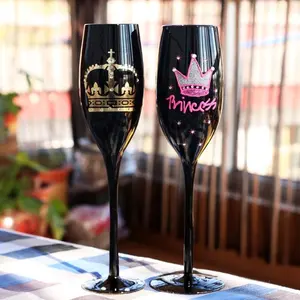 Calici da Vino Eleganti Senza Piombo con Stelo Lungo, Bicchieri Neri Stampati per Matrimoni e Feste di Compleanno - Product Image 4