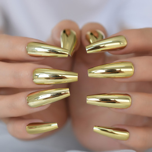 <span class=keywords><strong>Faux</strong></span> ongles à presser Chrome extrêmement longs couleur or forme cercueil 24 pièces <span class=keywords><strong>pour</strong></span> femmes et filles - Product Image 5