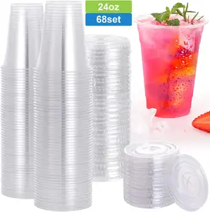 Customized Logo Party Fruits Juice Cups With Lids Cold Beverage Drinks Pet Disposable Transparency Clear Plastic Coffee Cups