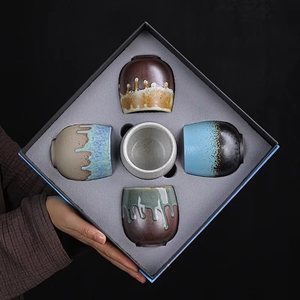 Service à thé en porcelaine de style japonais vintage et nouveau style chinois, durable, de qualité alimentaire, cuite au four, pour expresso, idéal pour les cadeaux transfrontaliers - Product Image 1