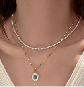 Collana di Perle Turchesi Impilabile, Accessori Estivi da <span class=keywords><strong>Donna</strong></span>, Catena per Clavicola, Gioiello da Collo di Lusso con Ciondolo di Nicchia - Product Image 5