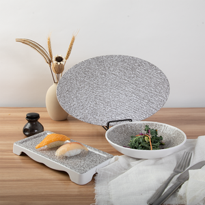 Vaisselle en mélamine nouveau design en <span class=keywords><strong>plastique</strong></span> personnalisée en gros <span class=keywords><strong>Assiette</strong></span> de buffet ovale en pierre avec motif <span class=keywords><strong>ardoise</strong></span> Assiettes à steak - Product Image 3