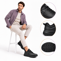Chaussures décontractées pour hommes, entièrement noires, respirantes, en cuir grainé, semelle épaisse, amortissantes, antidérapantes, sportives