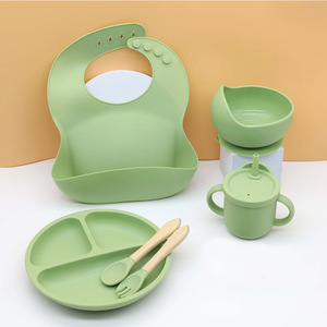 Set de Plato con Ventosa, Tazón, Babero de Silicona, Cuchara y Tenedor para Bebés, Set de Vajilla Infantil, Set de Alimentación para Bebés y Niños Pequeños, Suministros para el Destete - Product Image 2