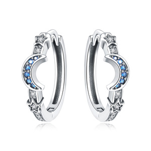 Boucles d'oreilles pour femmes en cuivre blanc et laiton avec zircon, motif ciel étoilé, étoiles et lune - Cadeau d'anniversaire - Product Image 3