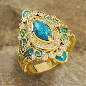 Anello Elegante Stile Britannico con Effetto Turchese, Accessorio di Lusso per Serate e Feste, Design Moderno per Donne - Product Image 5