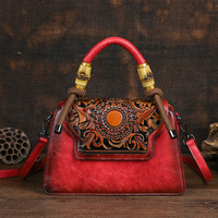 Tas Selempang Wanita Vintage Bahan Bambu dengan Pegangan Tali Rami, Dapat Digunakan Sebagai Tas Selempang dan Tas Jinjing, Warna Rubbed Embossed, Gaya Literer