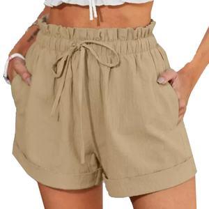 Shorts de Verano Casuales para Mujer, Cintura Alta, Elásticos y Transpirables, Color Sólido, Ajuste Holgado, a la Moda, Último Modelo, Shorts de Gimnasio - Product Image 4