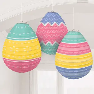 Pafu Happy Easter Party Decoration Oval Shaped Paper Party Lanterns Easter Egg Paper Lanterns