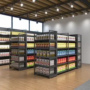 Scaffali per supermercati di grandi dimensioni personalizzati scaffali per supermercati per impieghi gravosi all'ingrosso scaffali per esposizione di cereali freschi e olio a doppia faccia