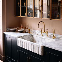 Évier de cuisine et lavabo simple en marbre blanc Arabescato de haute qualité, personnalisé par Newstar, en pierre naturelle