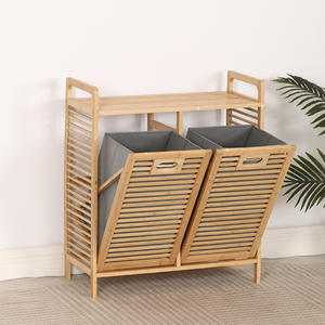 <span class=keywords><strong>Armoire</strong></span> de rangement en bambou avec panier à <span class=keywords><strong>linge</strong></span>-Organisateur d'angle pour chambre/salon, support de <span class=keywords><strong>tri</strong></span> des vêtements et commode - Product Image 2