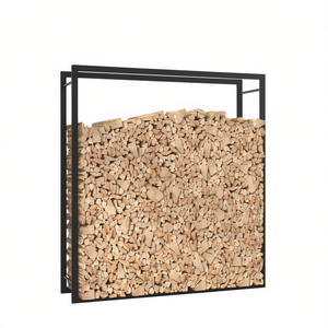 Porta Legna in Acciaio Nero Opaco 43.3x11x45.7 Pollici, Design Industriale Autoportante per Componenti Caminetto - Product Image 1
