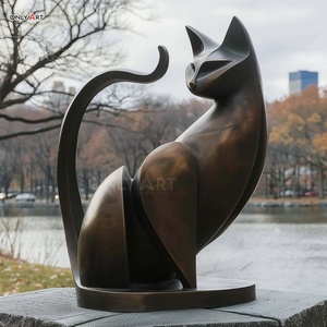 Décoration publique de jardin urbain extérieur personnalisé Grande statue moderne de chat d'animal coulé en laiton en métal Sculpture géante en bronze de statue de gros chat - Product Image 4