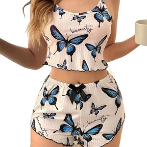 Vendita calda Sexy <span class=keywords><strong>pigiama</strong></span> tuta stampa bretelle comodo Casual adatto per l'abbigliamento quotidiano da donna - Product Image 5