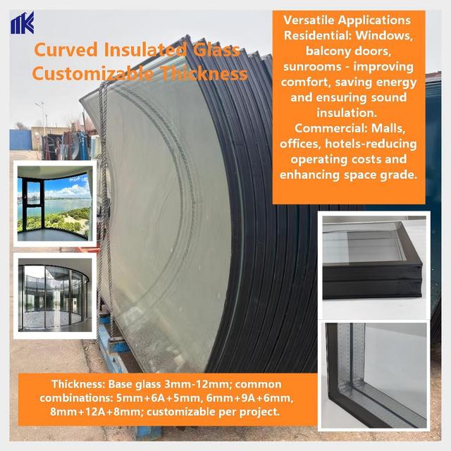Safety Scratch Resistant  Insulated Tempered Low-E Glass Double-Curved Hollow Office Window for Hotels Industrial Buildings