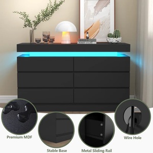 <span class=keywords><strong>Commode</strong></span> double noire avec éclairage LED pour chambre, salle de bain, <span class=keywords><strong>bureau</strong></span> – Rangement de vêtements moderne et luxueux - Product Image 3