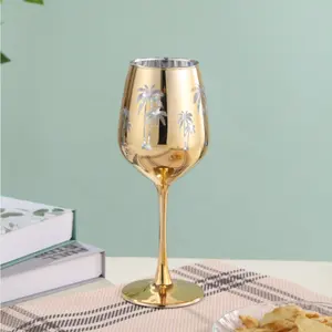 Dilapisi merah muda warna emas piala kaca langit berbintang desain gelas anggur gelas kreatif gelas tangkai untuk hadiah pernikahan