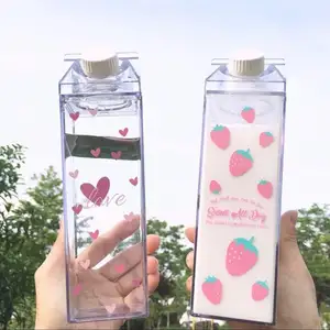 Amazon Top Verkoper 2022 Bpa Gratis 1000Ml 500Ml Vierkante Tumbler Helder Blank Plastic Sport Melk Karton Water fles Voor Fruit