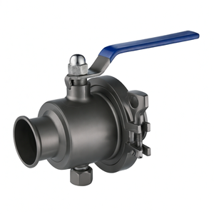 Vanne à bille à trois voies COVNA, commande urgente, DN20, 3/4 pouce, avec bride, acier inoxydable 316 de qualité alimentaire, sanitaire, avec poignée à levier - Product Image 1