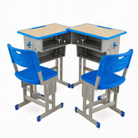 Ensemble de bureau et chaise d'étude pour enfants en métal moderne avec tiroir de rangement et crochet pour bouteille d'eau, hauteur réglable, mobilier scolaire ergonomique