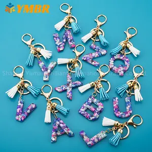 Tassel Key Chain Ring Keyring ABC English Words Letter Initial Keychain Hot Selling26 Letters Alphabet Resin Acrylic Plastic