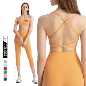 Sujetador de yoga supersuave sexy con espalda cruzada para mujer con logotipo personalizado a prueba de golpes deportes gimnasio fitness ropa activa tops para correr