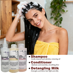 Kuru kıvırcık hasarlı saçlar için özel etiket organik kıvırcık saç bakımı seti şampuan ve saç kremi - Product Image 4