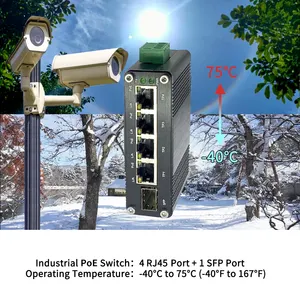 Mini 5 cổng công nghiệp PoE <span class=keywords><strong>Ethernet</strong></span> chuyển đổi 4 cổng 10/100/1000Mbps 802.3at đến 1 cổng SFP Din Rail gắn - Product Image 2