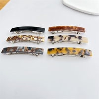 Barrettes à cheveux en acétate décontractées, grandes, automatiques, longues et fines, motif écaille de tortue, pour femmes et filles, lot de 4