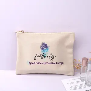 Custom Hot Stamping Natural Canvas Makeup Zipper Bag Organic Promotion Cotton Canvas Cosmetic Pouch