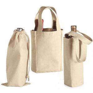 Sac à vin en toile de coton personnalisé, écologique, durable, réutilisable, simple, pour une bouteille, avec logo imprimé - Product Image 1
