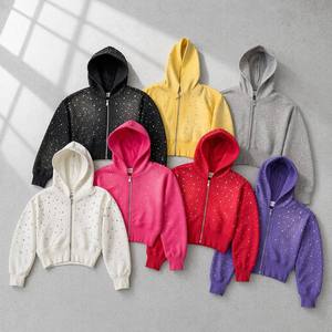 Felpe con Cappuccio e <span class=keywords><strong>Zip</strong></span> da <span class=keywords><strong>Uomo</strong></span> di Alta Qualità, Personalizzate, in Cotone Pesante 500 Gsm, Taglie Grandi, con Stampa di Strass e Lavaggio Acido - Product Image 2