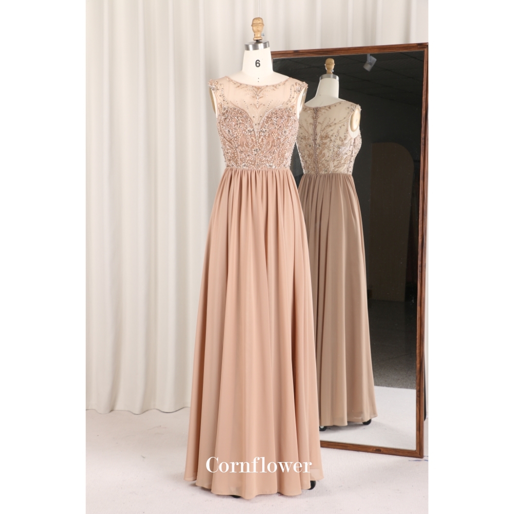 Custom Handmade Beaded And Sequin Maxi Dress Aline Chiffon Scoop Neckline Bridesmaids Dresses Mother Of The Bride Evening Dress