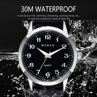 Montre de luxe à quartz, style sport, calendrier, lumineuse, 3 ATM, boîtier en acier inoxydable, bracelet en cuir, étanche, montre de business