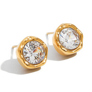 <b>Stud</b> <b>Earrings</b> Gold Plated <b>Crystal</b> Round Bezel Setting Party Jewelry For Women - Product Image 1