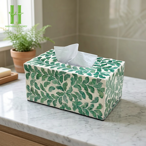 Luxury Eco-Friendly Wooden <b>Tissue</b> Box with Handmade Shell Inlay Napkin Holder for Living Room Office Desk Decor Carton Vietnam - Product Image 1