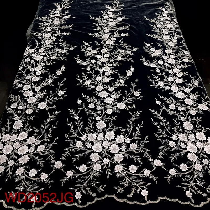 Embroidery Fabric White Beaded Sequins Laser Beads Wedding Tulle Bridal Lace