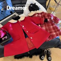 Manteau pour fille, style coréen, en laine rouge avec col blanc, hiver 2026, 2-7 ans