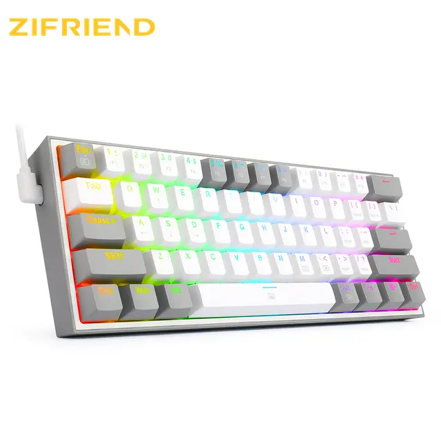 ZF 60% RGB USB Mini Mechanical Gaming Keyboard Red Switch 61 Keys Wired detachable cable portable Keyboard