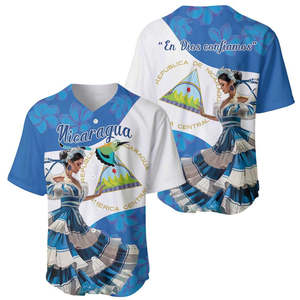 Maillot <span class=keywords><strong>de</strong></span> baseball « Felices Fiestas Patrias Nicaragua » pour filles, vente en gros, chemises <span class=keywords><strong>de</strong></span> baseball culturelles nicaraguaines à boutons - Product Image 4