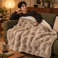 Plaid chauffant double couche en fausse fourrure de lapin Shepral 50*60 pouces, 9 niveaux de chauffage, protection contre la surchauffe, lavable