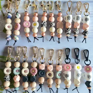 Groothandel Op Maat Siliconen Kralen Sleutelhanger Tas Accessoire Bohemian Zonnebloem Mini Cup Siliconen Sleutelhanger