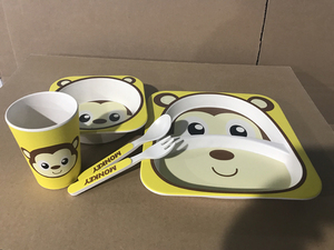 Vaisselle pour enfants 2025, ensemble de 5 pièces, assiette, bol, tasse, cuillère, fourchette, fibre de bambou naturelle, biodégradable, pour enfant - Product Image 3