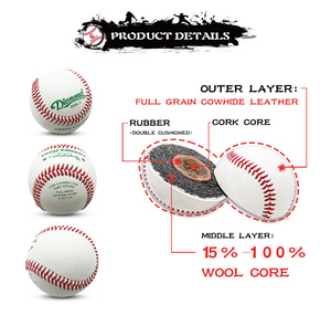 Palle da Baseball Professionali Personalizzate con Logo Stampato, in Pelle a Grana Piena, con Cucitura Piatta/Rialzata, in Sughero e Lana, per Allenamento Softball - Product Image 2