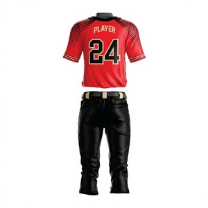 Uniforme de baseball personnalisé pour hommes, maillot rouge à manches courtes avec numéro 24, pantalon noir, polyester respirant, vêtements d'équipe toutes saisons - Product Image 2