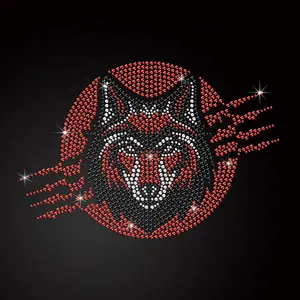 디자인 빨간 늑대 로고 스티커 모조 다이아몬드 열전달 디자이너 유행 의류를 위한 모조 다이아몬드 이동에 철