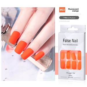 24 <span class=keywords><strong>faux</strong></span> ongles carrés moyens à presser - Ongles artificiels néon lumineux avec étui, <span class=keywords><strong>faux</strong></span> ongles de style européen pour DIY, salon, vente en gros - Product Image 3